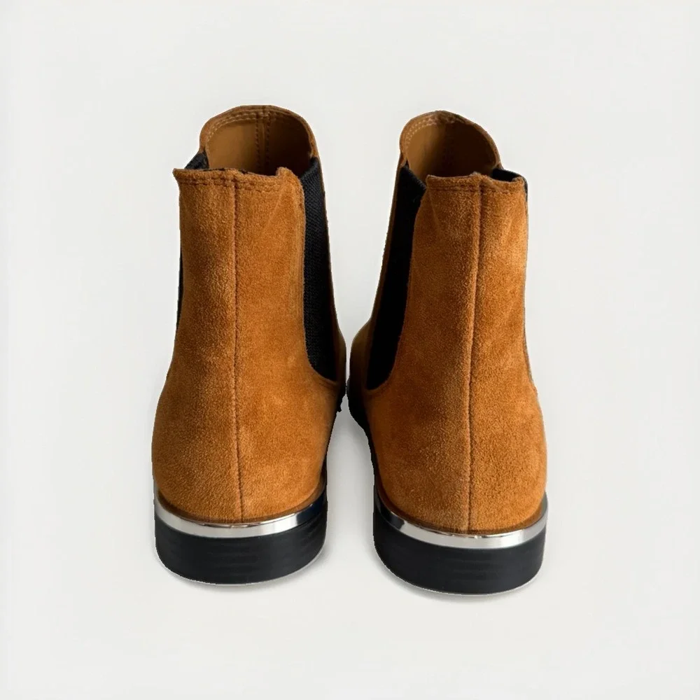 Nine West Tan Suede Chelsea Boots Women's 7.5M Silver Heel New NWOB